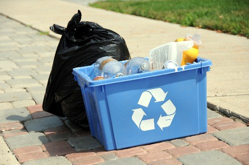 Business professionals discussing waste removal benefits